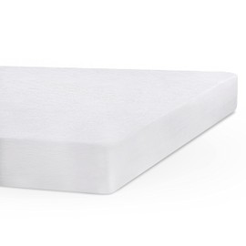 Osama Jersey and Cotton Mattress Cover, 90 x 200 cm, Antibacterial, Sweat-Resistant and Wrinkle Free, Washable Cover with Elastic and Adaptable Corners, 90 x 200 x 25 cm, White