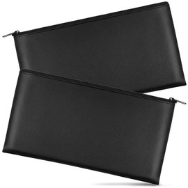 2 Pack Money Bags with Zipper cash envelope - 11x6.1 Inch Money Pouch, Bank Bag, Cash Bag & Check Wallet for Secure Storage:_Black