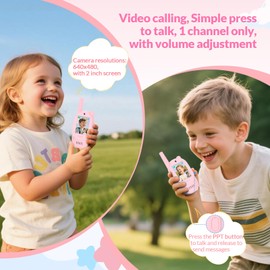 Reiie Video Walkie Talkies for Kids,Handheld Rechargeable Video Intercom Kids Walkies Talkies,for Family Games,Outside,Camping,Hiking for Children Aged 3+（Pink+Pink）