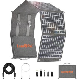 LUMOPAL LUM POCKET 60W foldable portable solar charger, output 5V 3A, C18-20V IP65 waterproof, ideal for camping, outdoor emergency, with 4 USB output ports. Compatible with mobile phones, laptops, etc. NO wxh - Color: Black