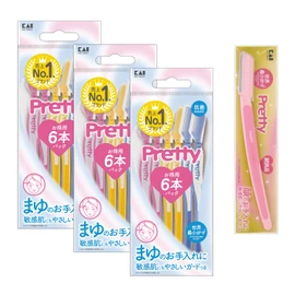 Kai Pretty Eyebrow Sensitive Skin 6 Pcs x 3 Packs + L-Shaped Razor Set for Sensitive Skin 18 Pieces + 1 Piece