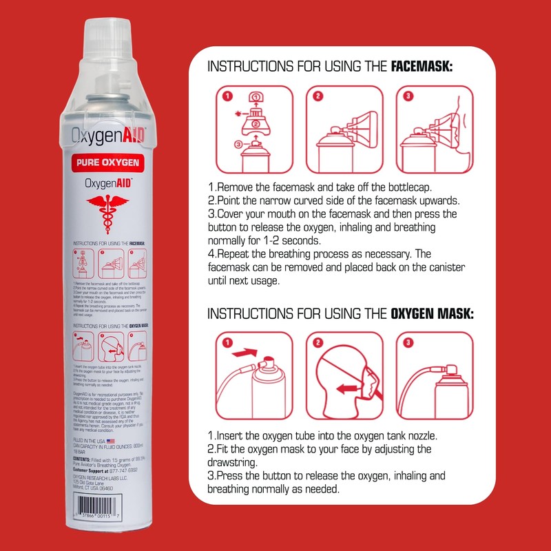 Oxygen Aid - Extra Tall 99.5% Oxygen Canisters - Includes