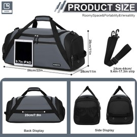 FIORETTO 45L Mens Sports Gym Bag with Wet Pocket & Shoe Compartment, Travel Duffle Bag Overnight Bag with Padded Shoulder Strap, Water-Resistant Holdall for Swimming, Basketball, Football Grey