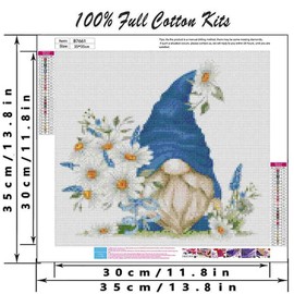 DYAIANGMU Stamping Cross Stitch Kit,Gnome Flower Cross Stitch Kit for Adult Beginners, Full Line DIY Cross Stitch Stitching Kit for Home Decor Cross Stitch Patterns 13.7x13.7 inches