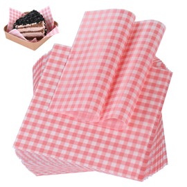 SUCCEFORT SUCCEFORT 100 Pieces Wax Paper Sheets 7x7 Inch, Food Basket Liners Deli Wax Paper Sheets for Wrapping Bread Sandwiches Fries, Pink Checkered