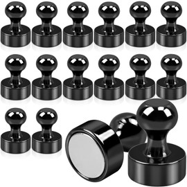 Pack of 16 Magnets Strong Black, 12 x 16 mm Magnets, Small, Neodymium Magnets for Magnetic Board, Fridge Magnets, Strong Hold, Mini Magnets for Whiteboard Home, Office