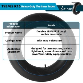 AR-PRO 195/65 R15 Heavy-Duty Inner Tubes Universal 205/65 R15, 195/65-15 with TR13 Straight Valve Stems fits More R15" Tires - Made from Durable Butyl Rubber