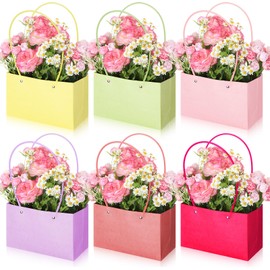 AmazingSpark 6 Set Flower Gift Boxes with Floral Foam Blocks Flower Carrier Bags for Bouquets Paper Bouquet Bags with Handle for Floral Arrangement Graduation Birthday Wedding Party Favor (Colorful)