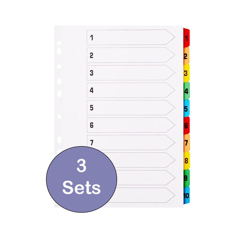 File Dividers A4, 10 Part Folder Dividers for Ring Binders