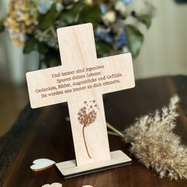 Spruchreif Wooden Cross with Engraving, Wooden Stand Cross, Gifts Made of Wood, Christian Gift, Mourning Gift, Mourning Gift