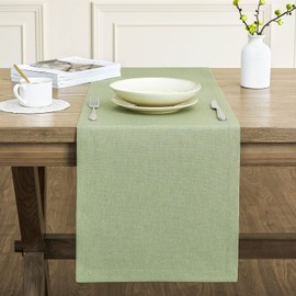 ZeeMart Basic Linen Style Table Runner, 14 x 36 Inch Sage Green, Rustic Farmhouse Green Table Runners 36 Inches long, Everyday Polyester Table Runner - Machine Washable & Easy Care