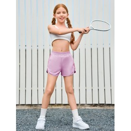 Haloumoning Girls Casual Shorts Kids Summer Elastic Waist Dophin Shorts with Rainbow Side Stripe 5-14Y