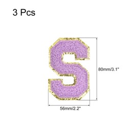 sourcing map Chenille Letters S Patches Large Size 80mm/3.15 Inch Iron-on Letters S Patches Golden Glitter Embroidered Patches for Clothing, Shoes, Hats, Backpacks Pack of 3(Purple)