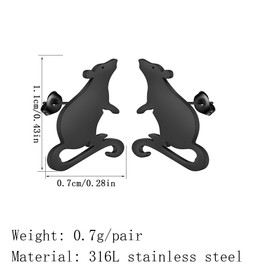 Cute Adorable Rat Earring Stainless Steel Minimalist Rodent Stud Earrings for Women Men Animal Lovers Jewelry Gift (black)