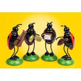 SIKORA OD23 Easter Decoration Funny Ladybird Ribbon Wooden Figures Set of 4 Height Approx. 6 cm