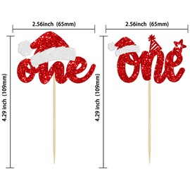 24 piezas de adornos de Navidad para cupcakes con purpurina roja para fiesta de primer cumpleaños, decoración de tartas para baby shower con temática de Navidad, 1er cumpleaños