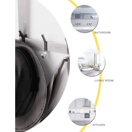 YUMORE Over The Door Hooks, SUS304 Stainless Steel Heavy Duty Door Hanger for Coats Robes Hats Clothes Towels, Hanging Towel Rack Organizer, Easy Install Space Saving Bathroom Hooks, Brushed Finish