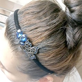 Crystal Flower Butterfly Hair Hoop Rhinestone Pearl Headband 1920s French Hair Band Vintage Velvet Hair styling Headpiece Accessories for Women(Black D)