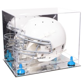 Acrylic Display Case for Full Size Football Helmet, Premium Football Display Case with Mirror Base & L Blue Risers Protects Memorabilia & Collectibles, Dimensions 14.5" L x 11" W x 12" H. (V44/A002)