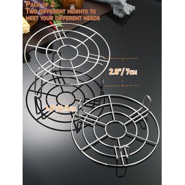 Turbokey Cooking Rack Set of 2 Cross Wire Cooling Racks with Legs Dia 7.9" Steaming Cooling and Baking Barbecue Rack Fit for Air Fryer Instant Pot Pressure Cooker Canning (Height 1.8"&2.8",7.9"/20cm)
