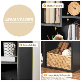 VECELO 42" Modern Bookshelf,7 Cube Organizer Bookcase,Fits Tallest Hardcovers, Horizontal Available,Floor Standing Display,Easy Assembly, Matte Black