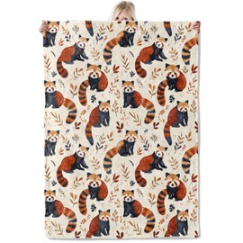 ICAAV Red Panda Blanket 50×60 Inch,Vintage Neutral Hand Drawn Lightweight Flannel Throw with Cute Pandas and Autumn Leaves, Cozy Nature Retro Decor,Gifts for Animal Lovers, Women