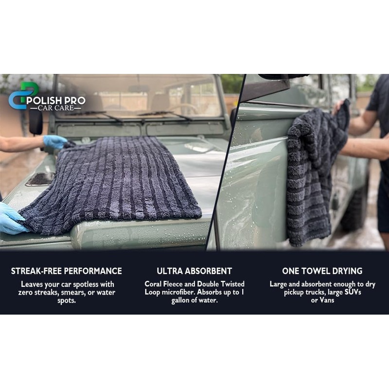 Polish Pro Car Drying Towel & Wash Mitt, Ultra Soft,