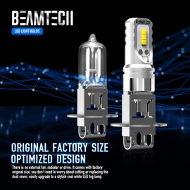 BEAMTECH H3 Led Fog Light Bulb,CSP Chips 800 Lumens 6500K Xenon White Extremely Bright of 2