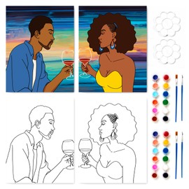 Gimdesaj 2 Pack Sip and Paint Kit Painting Kit Supplies Canvas Painting Art Painting Set Pre Drawn Canvas to Paint for Adults Couple's Date Night Party Valentine's Day Gift(8x10)