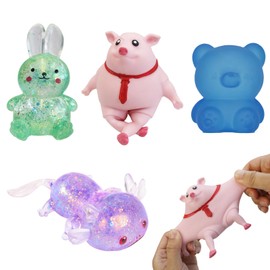 4 Pcs Stress Relief Squeeze Toys,Bear, Piglet, Rabbit, Salamander Squeeze Toys,Fidget Toys Novelty Things for Anxiety&Relaxation,Suitable for Adults