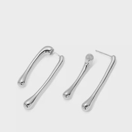 Minimalist Teardrop Front Back Dangle Drop Earrings for Women Girls Unique Design Thick Line 14K Gold Plated Dangling Hypoallergenic Fashion Jewelry Gifts (silver)