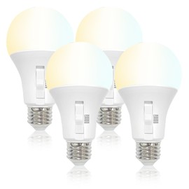 FLSNT A19 Dimmable LED Light Bulb, 9W (60W Equivalent), 5 Color Temperature Selectable (2700K-6500K), 810 Lumens, CRI90, 5CCT, Indoor and Outdoor, Perfect for Lamps and Home Lighting（4 Pack）