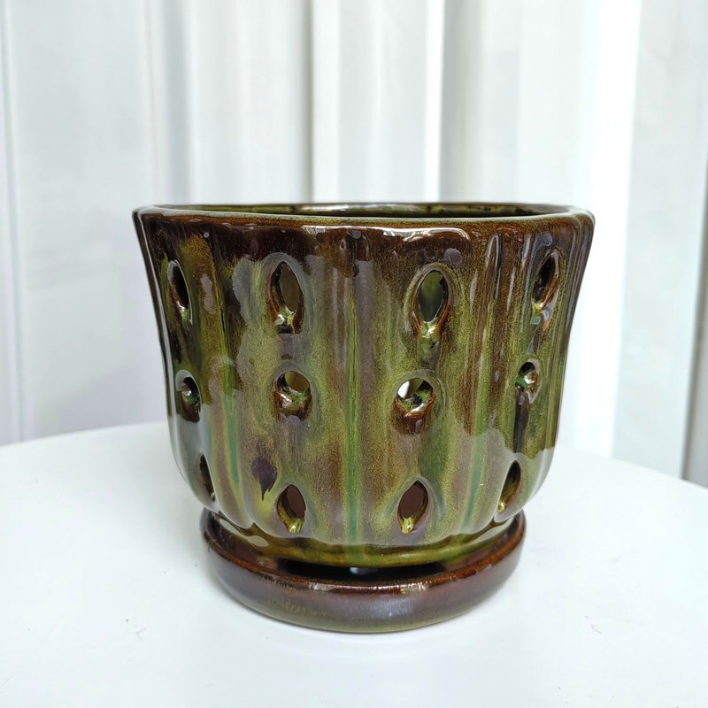 Grdthzey Ceramic Orchid Pots with Attached Saucer and Drainage Hole
