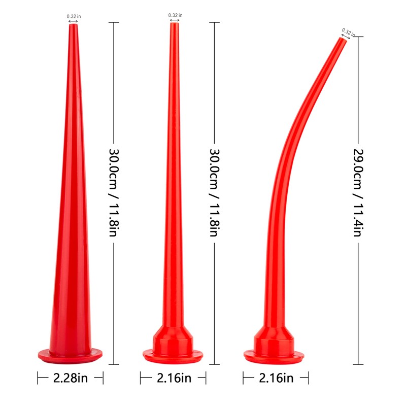 手持コーキングガン糊口延長管、3本、赤色、曲げ