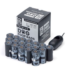 100% Certified Compostable Dog Poop Bags - Dr. C's Premium Dog Poop Bags - 270 Bags / 18 Rolls, Extra thick, Leak Proof, Unscented, Plant Based and Earth Friendly, Dispenser Included, Black/white