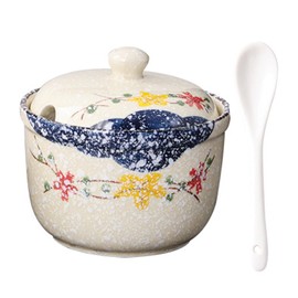 TuYines Ceramic Sugar Bowl with Lid and Spoon, Spice Jars, Christmas Sugar Bowl, Spice Jar with Lid for Salt, Cheese