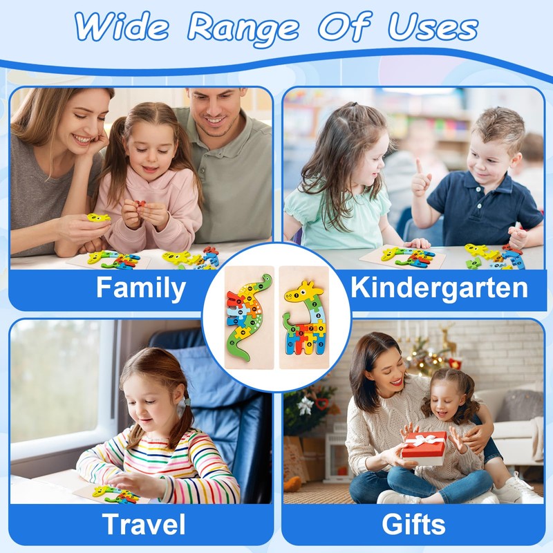 TPTGIAR 2 PCS Wooden Puzzles for 1 2 Year Old,