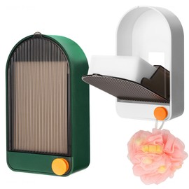 NiHome 2PCS Wall Mounted Soap Box with Cover & Drain for Shower, Adhesive Drilling-Free Installation Waterproof Dustproof No Mushy Bar Soap Holder for Home Bathroom Bathtub Kitchen Sink (Green+White)