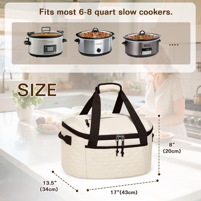 LUXJA Insulated Slow Cooker Bag Compatible with Crock Pot, Beige