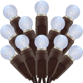 SWEET SHINE 140 Cool White Raspberry One-Piece LED Christmas Lights, Pack of 2 Strands 70 Count 24 ft Brown Cord, High Waterproof UL Certified G12 Outdoor String Lights (Cool White G12)