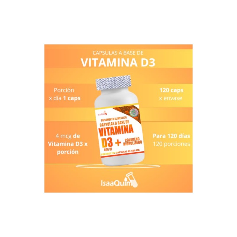 Vitamina D3 400 UI & Colageno UI 120 capsulas de