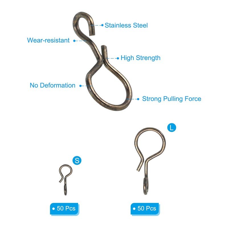 PATIKIL 100 Pack 0.2"/0.43" Fly Fishing Snaps Stainless Steel Quick