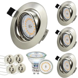 HiBay 4X Downlights GU10 Brushed Chrome Recessed Ceiling Light 30°Titlable 5W Round Recessed Spot Lights Cool White for Kitchen Office 240V, 90mm Outer Diameter, 70-80mm Cut-Out Holes