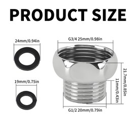 HAFRILY Shower Hose Connector G3/4" Female to G1/2" Male Shower Adapter for Bath Taps for Hose and Tap Connection Universal Shower Tap Connector with Ring