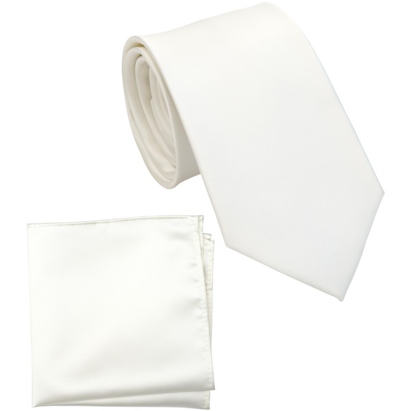 ZENXUS Regular Tie and Pocket Square Set, Solid Ivory White
