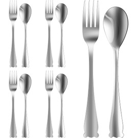 Juego de Cubiertos para Niños de 10 Piezas, Set 5 Cucharas y 5 Tenedores Acero Inoxidable 304 con Lindo Diseño Oso, Utensilios Ergonómicos para Aprendizaje en Escuela y Hogar, Sin BPA