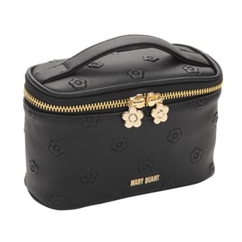 MARY QUANT Simple Embossed Daisy Vanity H 3.9 x W 6.5 x D 2.8 inches (10 x 16.5 x 7 cm), Handle 4.7 inches (12 cm), Black