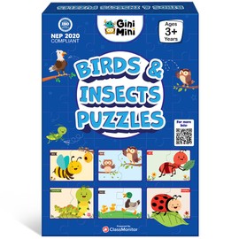 GiniMini Birds & Insects Jigsaw Puzzle for Kids - Set of 16 | 2 Piece Puzzle Toddler Self-Correcting Puzzles for Cognitive Educational Development Fun Learning Game Fine-Motor Skills | Age 3+