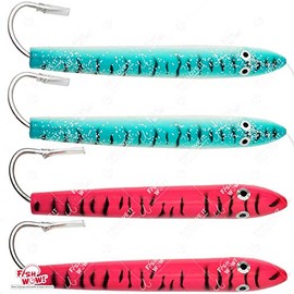 Fish WOW! 4pcs 6 inch Fishing Cedar Plugs Rigged Tuna Mahi Trolling Wood Lure - 2 Colors