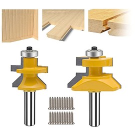 TAIWAIN 1/2-Inch Shank Tongue and Groove Flooring Router Bit Set, V-Notch Wainscotting Wood Milling Cutter, Woodworking Miter Carbide CNC Cutting Tool for Doors,Tables(F-1-2BK)
